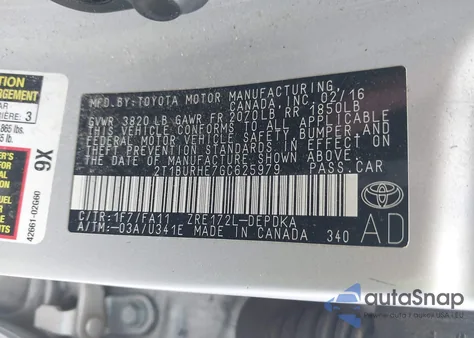2016 Toyota Corolla L z USA, uszkodzony, nr VIN 2T1BURHE7GC625979